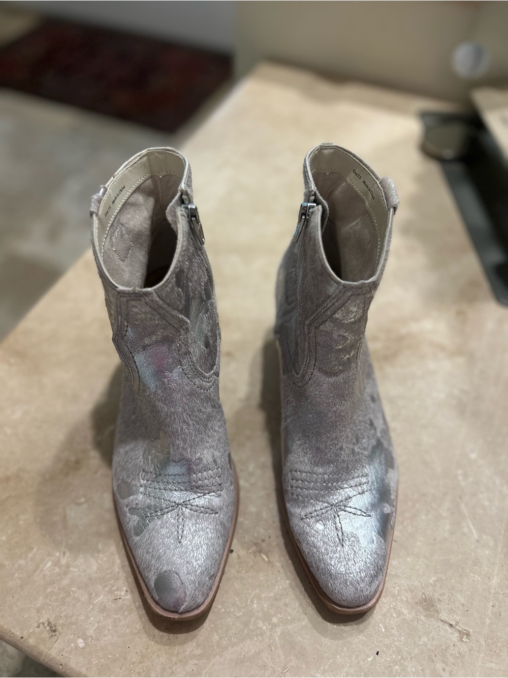 Dolce Vita Metallic Silver Pony Hair Ankle Booties - Picture 2 of 2